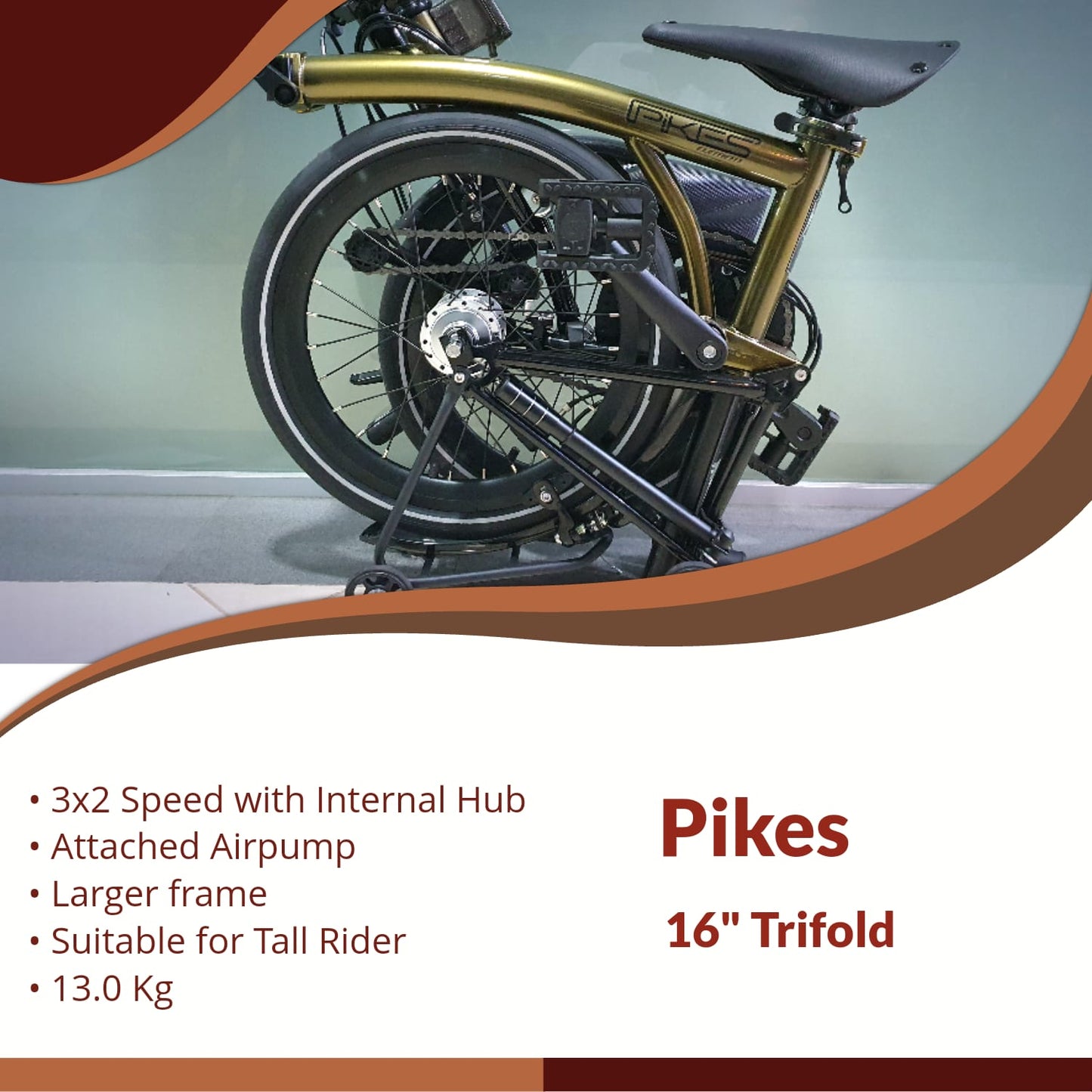 𝗣𝗶𝗸𝗲𝘀 | Internal Hub | 16" Trifold | Foldable Bicycle